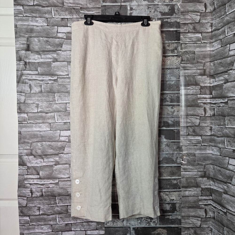 Chicos Cream Linen Cropped Pants Wide-leg Pull-on Flowy Comfy Size 1 (US 8)